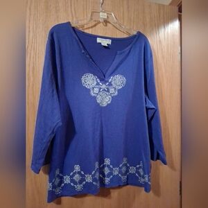 Sag Harbor Blouse Purple Long Sleeve 2X VNeck 26 Long 23 Armpit Light Crinkle